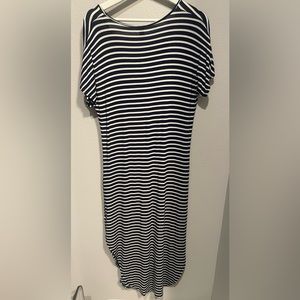 ALYA maxi dress blue and white stripes with pockets